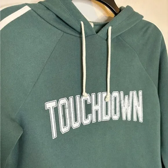 Grayson Threads Women’s Green Touchdown Cropped Pullover Hoodie Size Medium - Picture 3 of 7